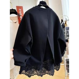French style fashion lace stitching fake two-piece pullover round neck sweater women's autumn and winter lazy casual loose top