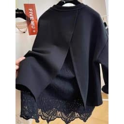 French style fashion lace stitching fake two-piece pullover round neck sweater women's autumn and winter lazy casual loose top