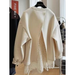 French style fashion lace stitching fake two-piece pullover round neck sweater women's autumn and winter lazy casual loose top