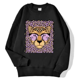Lemons Leopard And Sun Prints Sweatshirts Winter Women Casual Loose Hoodies Fleece Warm Crewneck Pullover Comfortable Clothes
