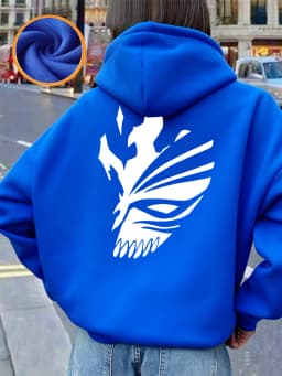 Bleach Ichigo Red Mask Printing Hoodies Womens Winter Fleece Warm Sweatshirt Casual Pocket Pullover Basics Loose Woman Clothes