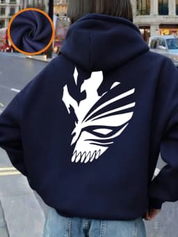 Bleach Ichigo Red Mask Printing Hoodies Womens Winter Fleece Warm Sweatshirt Casual Pocket Pullover Basics Loose Woman Clothes