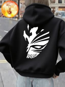 Bleach Ichigo Red Mask Printing Hoodies Womens Winter Fleece Warm Sweatshirt Casual Pocket Pullover Basics Loose Woman Clothes