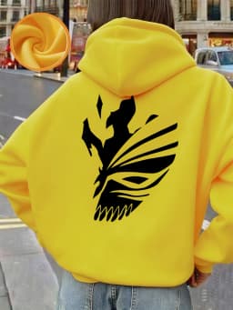 Bleach Ichigo Red Mask Printing Hoodies Womens Winter Fleece Warm Sweatshirt Casual Pocket Pullover Basics Loose Woman Clothes