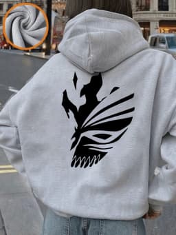 Bleach Ichigo Red Mask Printing Hoodies Womens Winter Fleece Warm Sweatshirt Casual Pocket Pullover Basics Loose Woman Clothes