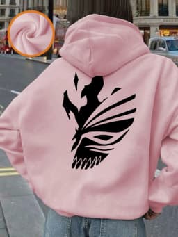 Bleach Ichigo Red Mask Printing Hoodies Womens Winter Fleece Warm Sweatshirt Casual Pocket Pullover Basics Loose Woman Clothes