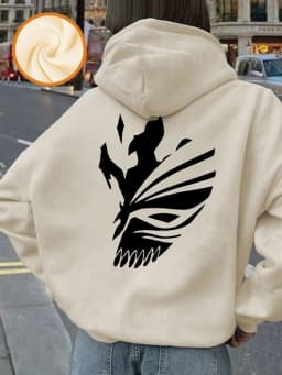 Bleach Ichigo Red Mask Printing Hoodies Womens Winter Fleece Warm Sweatshirt Casual Pocket Pullover Basics Loose Woman Clothes