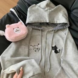 Kawaii Girls Black Cat's Ears Hooded Jackets Street Girl Japanese Subculture Streetwear Korean Cute Zip Up Hoodie Sweatshirts