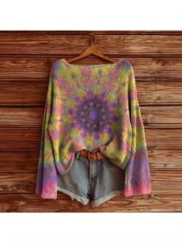 2025 New round Neck Sweatshirt Thick Needle Fabric Digital Printing Unisex Stripe Top Women's Sweatshirt Loose Fit Polyester ...
