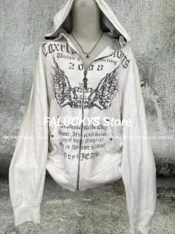 2024 Grunge Print Slim Waist Y2k Hoodies Hooded Autumn Zip Up Sweatshirts Vintage Women Clothing Casual Fashion Long Sleeve Tops