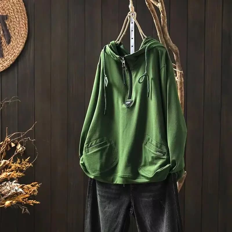 Women's Vintage and Casual Long-sleeved Pullover Top, 2025 New Spring Loose Hooded Sweatshirt