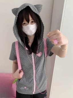 Japanese Polka Dot Embroidery Hoodies Summer Women Casual Slim Fit Zipper Sweatshirt Y2k Aesthetic Vintage Grunge Pocket Hoody