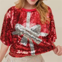 2024 Christmas Trendy Sequin Sweatshirts for Women Cute Santa Graphic Oversized Sweater Shirts Long Sleeve Pullover Hoodies