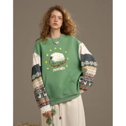 ELFSACK 2025 Autumn New Arrivals Casual Soft Vintage Splicing Design Crew Neck Sweatshirt For Woman