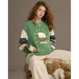 ELFSACK 2025 Autumn New Arrivals Casual Soft Vintage Splicing Design Crew Neck Sweatshirt For Woman