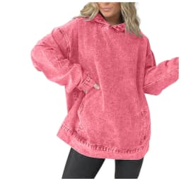 Women Washed Denim Hoodie Long Sleeve Side Pocket Oversized Loose Pullover Stitch Detail Washed Vintage Casual Fall Sweatshirts