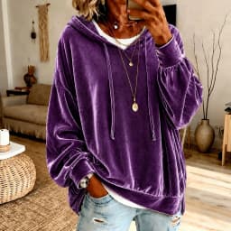 Women's Winter Clothing Hoodie with Fleece Lining Long Sleeve Irregular Hem 3D Effect Velvet Neck Regular Fit Female Clothing