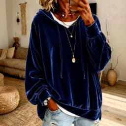 Women's Winter Clothing Hoodie with Fleece Lining Long Sleeve Irregular Hem 3D Effect Velvet Neck Regular Fit Female Clothing