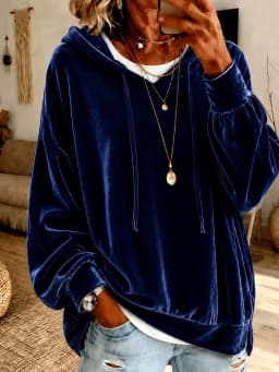 Women's Winter Clothing Hoodie with Fleece Lining Long Sleeve Irregular Hem 3D Effect Velvet Neck Regular Fit Female Clothing