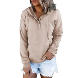 Women's And Women's Winter Clothing Loose Fit Color Block Hoodie Long Sleeve Cotton Drawstring Hood with Metal Detail and