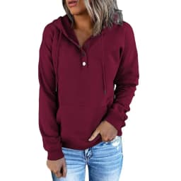 Women's And Women's Winter Clothing Loose Fit Color Block Hoodie Long Sleeve Cotton Drawstring Hood with Metal Detail and