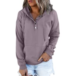 Women's And Women's Winter Clothing Loose Fit Color Block Hoodie Long Sleeve Cotton Drawstring Hood with Metal Detail and