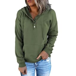 Women's And Women's Winter Clothing Loose Fit Color Block Hoodie Long Sleeve Cotton Drawstring Hood with Metal Detail and