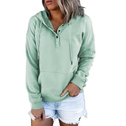 Women's And Women's Winter Clothing Loose Fit Color Block Hoodie Long Sleeve Cotton Drawstring Hood with Metal Detail and