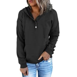 Women's And Women's Winter Clothing Loose Fit Color Block Hoodie Long Sleeve Cotton Drawstring Hood with Metal Detail and