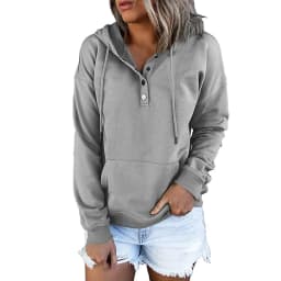 Women's And Women's Winter Clothing Loose Fit Color Block Hoodie Long Sleeve Cotton Drawstring Hood with Metal Detail and