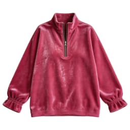 Women Velvet Half Zip Sweatshirt Stand Collar Elastic Ruffle Long Sleeve Oversized Pullover Casual Autumn Winter Streetwear Tops