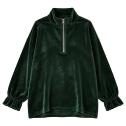 Women Velvet Half Zip Sweatshirt Stand Collar Elastic Ruffle Long Sleeve Oversized Pullover Casual Autumn Winter Streetwear Tops