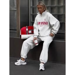 Zekye Spring Hoodies Women Letter Print Sweatshirt Hoodie Red Turtleneck Half Zipper Collar Pullover Tops K Pop Clothes Y2k