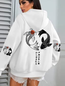 Japanese Koi Harajuku Illustration Prints Women Hoodie Loose Y2K Hoody Multicolor Autumn Hoodies Fleece Soft Woman Sportswear