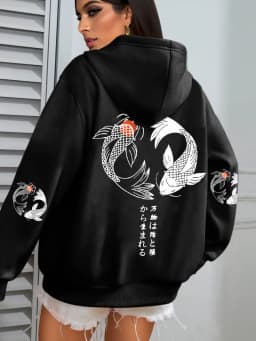 Japanese Koi Harajuku Illustration Prints Women Hoodie Loose Y2K Hoody Multicolor Autumn Hoodies Fleece Soft Woman Sportswear