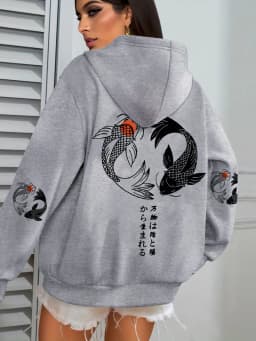 Japanese Koi Harajuku Illustration Prints Women Hoodie Loose Y2K Hoody Multicolor Autumn Hoodies Fleece Soft Woman Sportswear