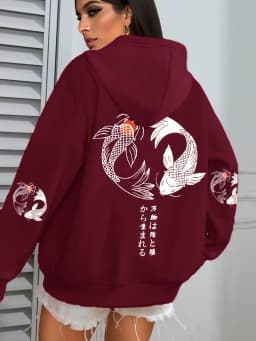Japanese Koi Harajuku Illustration Prints Women Hoodie Loose Y2K Hoody Multicolor Autumn Hoodies Fleece Soft Woman Sportswear