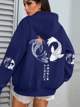 Japanese Koi Harajuku Illustration Prints Women Hoodie Loose Y2K Hoody Multicolor Autumn Hoodies Fleece Soft Woman Sportswear