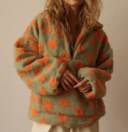 Fashion Plush Sweatshirt Autumn Winter New Warm Stand-up Collar Zipper Long Sleeved Big Pocket Floral Pullover Loose Casual Top