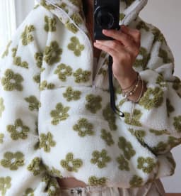 Fashion Plush Sweatshirt Autumn Winter New Warm Stand-up Collar Zipper Long Sleeved Big Pocket Floral Pullover Loose Casual Top