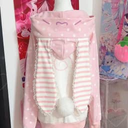 Y2k Aesthetic Casual Loose Zipper Sweatshirts Japanese Vintage Rabbit's Ears Hoodies Women Harajuku Grunge Lace Patchwork Hoody