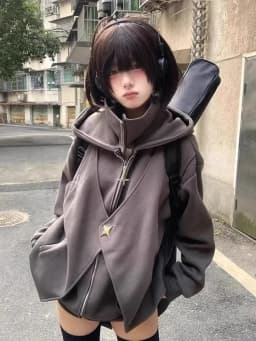 Zipper Sweatshirts Casual Streetwear Grunge Jacket Y2k Stand Neck Subculture Harajuku Vintage Coats with Hooded Women Loose