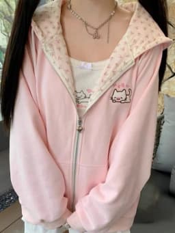 Japanese Sweet Kawaii Cartoon Embroidery Hoodie Women Y2k Aesthetic Pocket Patchwork Jacket Casual Grunge Zipper Sweatshirts New