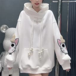 2025 Winter Outside Wear Plus Velvet Thickened Long-Sleeved Hoodie Women's Fashion Age-reducing Mid-length Loose and Thin Top X4