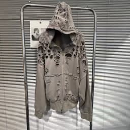KUCLUT 2026 Early Autumn New Collection Distressed Zipper Hoodie Jacket For Women Loose Casual Hollow Out Sweatshirt 1A4188
