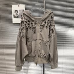 KUCLUT 2026 Early Autumn New Collection Distressed Zipper Hoodie Jacket For Women Loose Casual Hollow Out Sweatshirt 1A4188