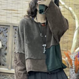 2026 Autumn New Arts Style Women Long Sleeve O-neck Loose Short Pullovers All-matched Casual Vintage Patchwork Cotton Hoodies