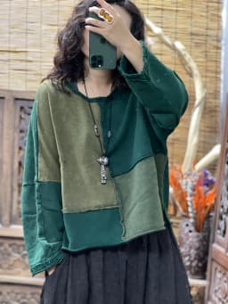 2026 Autumn New Arts Style Women Long Sleeve O-neck Loose Short Pullovers All-matched Casual Vintage Patchwork Cotton Hoodies