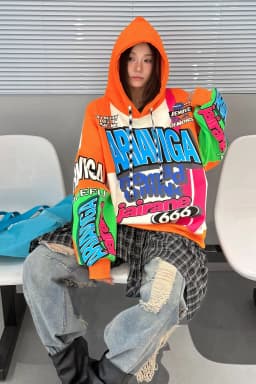 Vintage Graffiti Letter Print Oversized Hooded Sweatshirts Woman American 2026 Autumn Casual Loose Pullover Tops Bust138cm