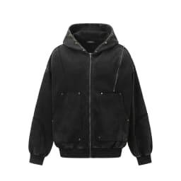 Gothic Women Coats with Hoodies American Y2K Retro Harajuku Washed Rivet Zipper Jacket New Autumn Men Hip-hop Hooded Sweatshirt